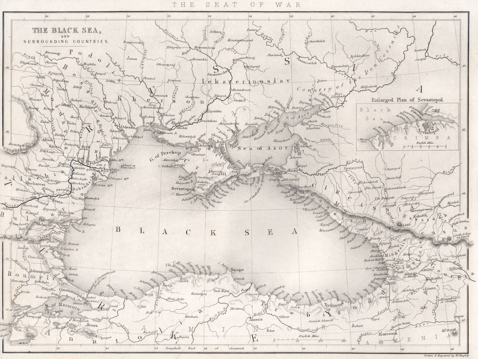 The Black Sea. Ukraine Turkey Crimea georgia Bulgaria Romania. HUGHES 1840 map